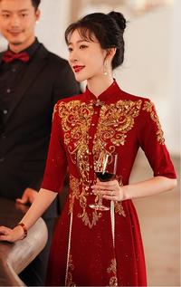 Gambar Gaun Pesta D22032 Cheongsam Merah Lengan Siku Sangjit Dress Gown - L dari ChristianTungOfficial undefined 5 Tokopedia