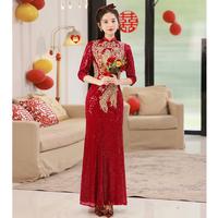 Gambar Gaun Pesta D22030 Cheongsam Merah Mermaid Sangjit Dress Gown - Panjang, Custom Size dari ChristianTungOfficial undefined 5 Tokopedia