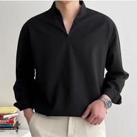 Gambar kemeja pria lengan panjang v neck slim fit basic polos hitam - Hitam, M dari Naugat undefined 1 Tokopedia
