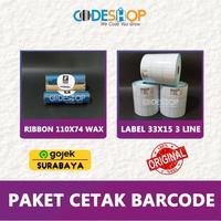 Gambar (PAKET) TINTA PRINTER ZEBRA ZD-220 WAX 110X74 + LABEL SEMICOATED 33X15 dari CODESHOP SURABAYA TIMUR undefined 3 Tokopedia