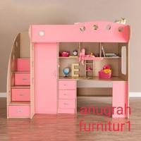 Gambar tempat tidur anak tingkat bawah lemari dan meja belajar sayang anak - Putih dari anugrah furnitur1 undefined 3 Tokopedia