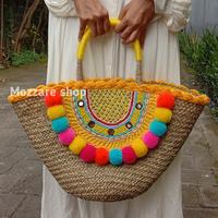 Gambar tas rotan handmade bali tas kerajinan bali pompom pantai - Kuning dari mozzare shop undefined 3 Tokopedia