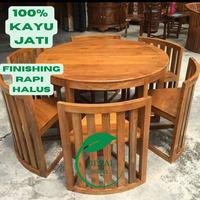 Gambar Meja Makan Bulat Bundar Kayu Jati 6 Kursi Makan Set Berkualitas - SUDAH WARNA dari geraimebel undefined 1 Tokopedia