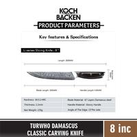 Gambar TURWHO Premium 8" Japanese Style Damascus Carving Knife w/Ebony Handle - Asahan2000/4000 dari Koch&Backen undefined 2 Tokopedia