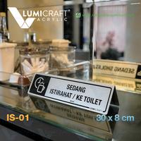 Gambar Sign Tenda "Sedang Sholat - Sedang Istirahat / Ke Toilet" Acrylic Tent Warna Silver Bolak Balik | Lumicraft IS-01 dari Lumicraft Acrylic undefined 4 Tokopedia