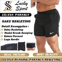 Gambar CELANA PENDEK RUNNING LARI SAKU RESLETING PARASUT LOGO BORDIR GO QC - Biru dari LUCKY SPORTS ID undefined 2 Tokopedia