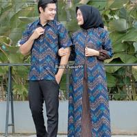 Gambar batik couple sarimbit gamis kemeja pendek bintang biru aneka kencana - M, Gamis dari Batik Bathi Le undefined 4 Tokopedia