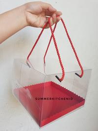 Gambar Box mika hampers natal transparan handle tali kotak kue 14x14x12cm - 1 pak = 5 pcs, Merah dari summerkitchenid undefined 5 Tokopedia
