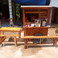 Gambar gerobak mie ayam kayu jati komplit dan tiga kursi free ongkir - 150x55x180 dari gerobak angkringan riyan undefined 1 Tokopedia