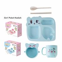 Gambar Tempat Makan Set Anak / Piring Mangkok Gelas Sendok Sumpit Karakter Lucu / Wadah Makanan - Merah Muda dari WL SHOP1 undefined 4 Tokopedia