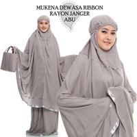 Gambar Mukena Dewasa Bali Super Adem Motif Ribbon Polos Mukenah Bahan Dingin - ABU dari vellove@ undefined 2 Tokopedia