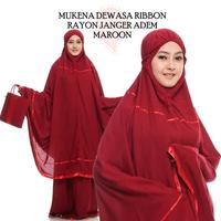 Gambar Mukena Dewasa Bali Super Adem Motif Ribbon Polos Mukenah Bahan Dingin - ABU dari vellove@ undefined 5 Tokopedia