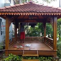 Gambar Saung Gazebo kayu jati ( Atap model genteng sirap) dari Surya Taman undefined 1 Tokopedia