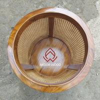 Gambar Meja Bulat Rotan Minimalis Kombinasi Kayu Jati dan Rotan dari Akoor Wood undefined 3 Tokopedia