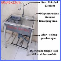 Gambar Bak cuci piring kitchen sink stainless set portable 6045 set rak - PAKET 1 dari Depok Sanitary Store undefined 1 Tokopedia
