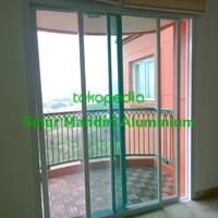 Gambar pintu sliding 3 daun + kaca 5 mm ukuran standar harga 1,5 jt per daun. dari Sinar Mandiri Aluminium undefined 1 Tokopedia