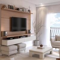 Gambar BETA Backdrop TV Minimalis 160 Modern Kayu Floating TV Stand - Putih,Cokelat dari Frillium Furniture undefined 4 Tokopedia