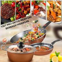 Gambar GM Bear Panci Wajan Penggorengan Set 3Pcs P0220 - Arria Panci Set - Wajan 1090 dari GM Bear undefined 3 Tokopedia