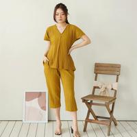 Gambar SETELAN WANITA BAHAN RAJUT IMPORT ONE SET KNIT PREMIUM TERBARU - YELLOW dari De'Venuz undefined 2 Tokopedia
