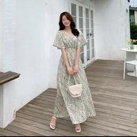 Gambar MINJI KOREAN STYLE FLORAL VINTAGE MAXI DRESS VNECK BUMIL BUSUI PANTAI - Blue dari fast8shop undefined 3 Tokopedia