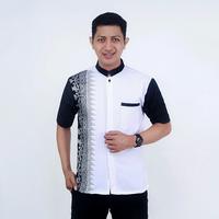 Gambar Kemeja batik kombinasi lengan pendek hem batik pria baju batik modern - Putih, M dari Gallery AFIZA GHANIA 88 undefined 5 Tokopedia