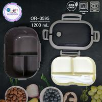 Gambar Lunchbox Set Or-0595 Sekat 3 Kotak Makan Anti Tumpah + Sendok & Garpu - Putih dari Ollahomeliving undefined 4 Tokopedia