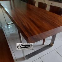 Gambar Meja Makan Kayu Solid Utuh Kotak Kayu Tembesi Urat Jati Kaki Stainless dari ari mebel jepara undefined 1 Tokopedia