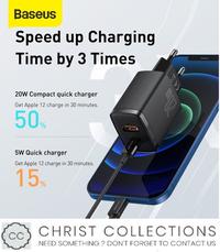 Gambar BASEUS KEPALA CHARGER FAST CHARGING 20W PORT USB & TYPE C PD QC3.0 - Hitam dari ChristCollections undefined 5 Tokopedia
