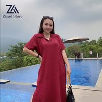Gambar Pakaian wanita Long Dress Button Bahan Crinkle Style Korea Midi dress - Maroon dari Ziyad Store450 undefined 5 Tokopedia