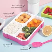 Gambar Lunch box kotak makan 3 sekat ANTI CAMPUR & BOCOR - Pink dari Catalina Kitchenware undefined 2 Tokopedia