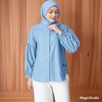 Gambar baju atasan wanita blus muslim asya blouse kancing jumbo big size - army, L dari SRIFASHION63 undefined 2 Tokopedia
