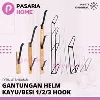 Gambar GANTUNGAN HELM Kayu/Besi 1/2/3 Hook Cantelan/Cantolan Helem Tembok Buah Dinding Putih/Hitam - Kayu 1 susun dari Pasaria undefined 1 Tokopedia