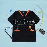 Gambar Scrub/baju oka/baju jaga dokter list warna (atasan saja S M L) - Hitam lis Merah, M pendek dari Gracia Scrubsuits Malang undefined 2 Tokopedia