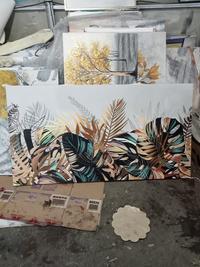 Gambar lukisan tangan daun warna warni hiasan dinding ruang tamu besar - 80x120 dari Fadhil art gallery undefined 2 Tokopedia