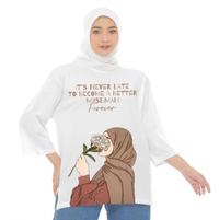Gambar Kaos Oversize Wanita Lengan Panjang 7/8 Bahan Katun Combed 24s Adem - Putih Sederhana, XL dari Fikacu undefined 4 Tokopedia