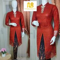 Gambar Setelan Rok Kebaya Wanita Modern Tunik Brukat Bahan Tile Model Layla - MOCCA, ATASAN XXL dari Nazteen Boutique undefined 4 Tokopedia