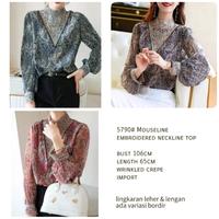 Gambar Blouse Wanita Mouseline Top Warna Import Atasan Wanita Mewah Baju Bordir Motif Variasi Lengan Panjang Nyaman Bahan Polyester - Hijau dari Aurelia01store undefined 5 Tokopedia