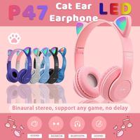 Gambar Headphone Headset Bando Gaming Bluetooth Wireless P47M Cat Led Ligh - Hitam dari Kita Store1_NEW undefined 1 Tokopedia