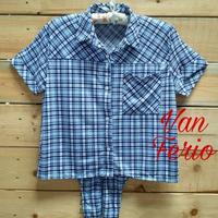 Gambar Baju Kemeja Hem atasan kotak checked wanita cewek remaja fashion Korea - Biru, XL dari Van Ferio Shop undefined 4 Tokopedia