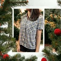 Gambar Baju Kemeja Hem atasan kotak checked wanita cewek remaja fashion Korea - Biru, XL dari Van Ferio Shop undefined 2 Tokopedia