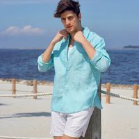 Gambar REMEDY Kemeja Linen Pria Lengan Panjang Casual Basic Warna Tosca - Kalba Linen Shirt - S dari Remedy Resort Wear undefined 2 Tokopedia