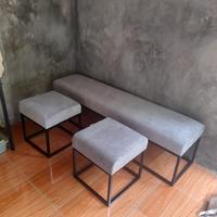 Gambar bench sofa minimalis/bench sofa kaki besi - Cream, P200 + 2 stool dari MK37 sofa & furniture undefined 2 Tokopedia