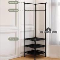 Gambar [TERBARU] Rak Gantung Pakaian Sudut Ruangan Dengan Tempat Barang Susun - 3Layer-Hitam dari Sky General Store undefined 5 Tokopedia