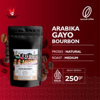 Gambar Biji Kopi Bubuk Arabika Gayo Bourbon Natural Arabica 250 gram Medium - Giling Kasar dari Quwwah Coffee undefined 1 Tokopedia