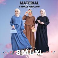 Gambar DRESS GAMIS TREND TERBARU READY SIZE S M L XL CRINCLE AIRFLOW SABBINA - Blue Denim, S dari aisahnuha undefined 1 Tokopedia