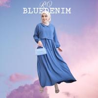 Gambar DRESS GAMIS TREND TERBARU READY SIZE S M L XL CRINCLE AIRFLOW SABBINA - Blue Denim, S dari aisahnuha undefined 4 Tokopedia