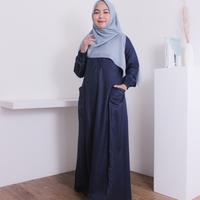 Gambar Gamis Katun Madina Original Termurah Tebal dan Adem - Biru Navy, M dari Anaura Fashion Muslim undefined 5 Tokopedia