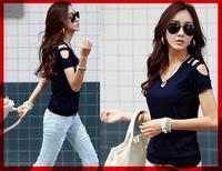 Gambar Atasan Wanita blouse Kaos Polos pundak bolong lengan pendek karen - Biru dari Solusi Jam Tangan undefined 3 Tokopedia