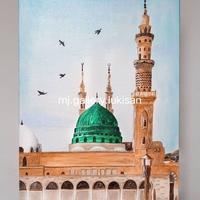 Gambar lukisan mesjid nabawi kaligrafi islamic center - coklat muda, 60cm X 90cm dari MJ gallery lukisan undefined 2 Tokopedia