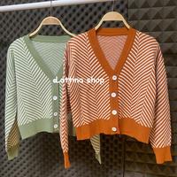 Gambar Ahyeon crop cardy / Cardigan rajut motif stripe wanita korea terbaru - mint dari lattinashop undefined 3 Tokopedia
